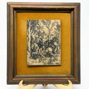 Artini Engraving Horseman Caravelle Ivory Tone Plaque Framed Vintage